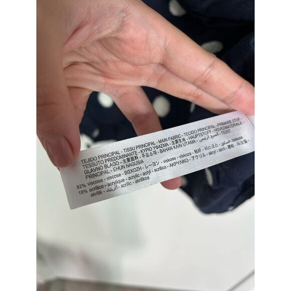 Zara EUC Navy Polkadot Button Down Shirt Blouse Size S - Picture 5 of 8